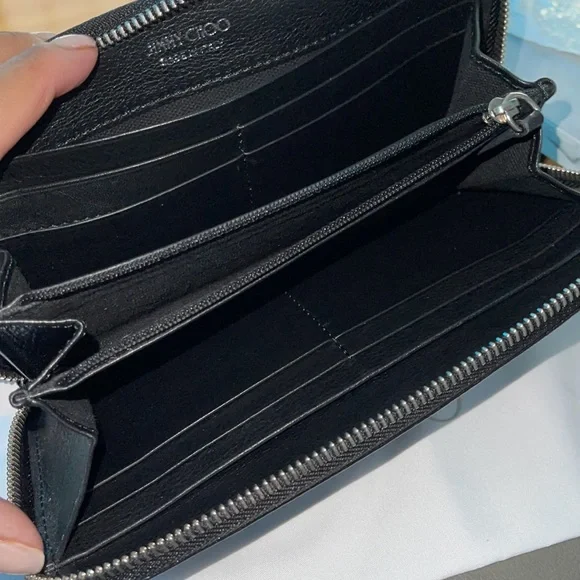 Jimmy Choo Filipa Black wallet deerskin with crystal stars box n dust bag